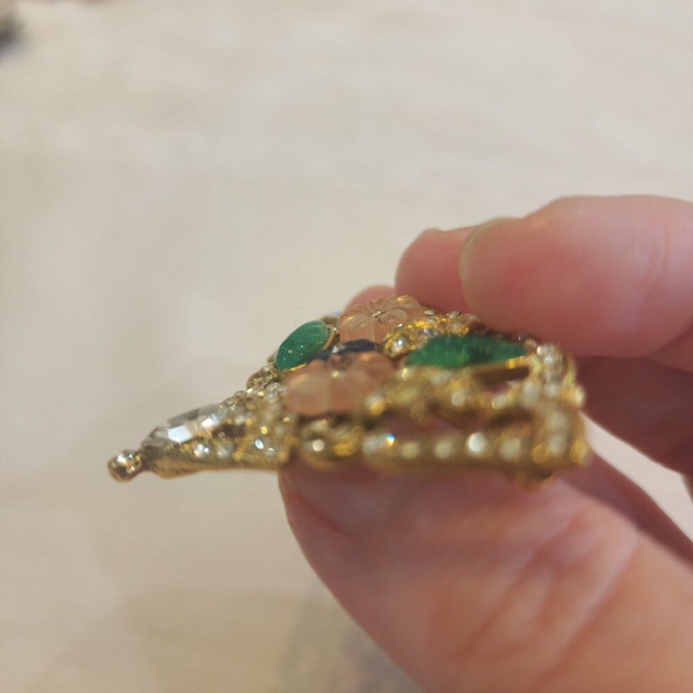 Vintage Glass Rhinestone Fan Brooch - Picture 5 of 6